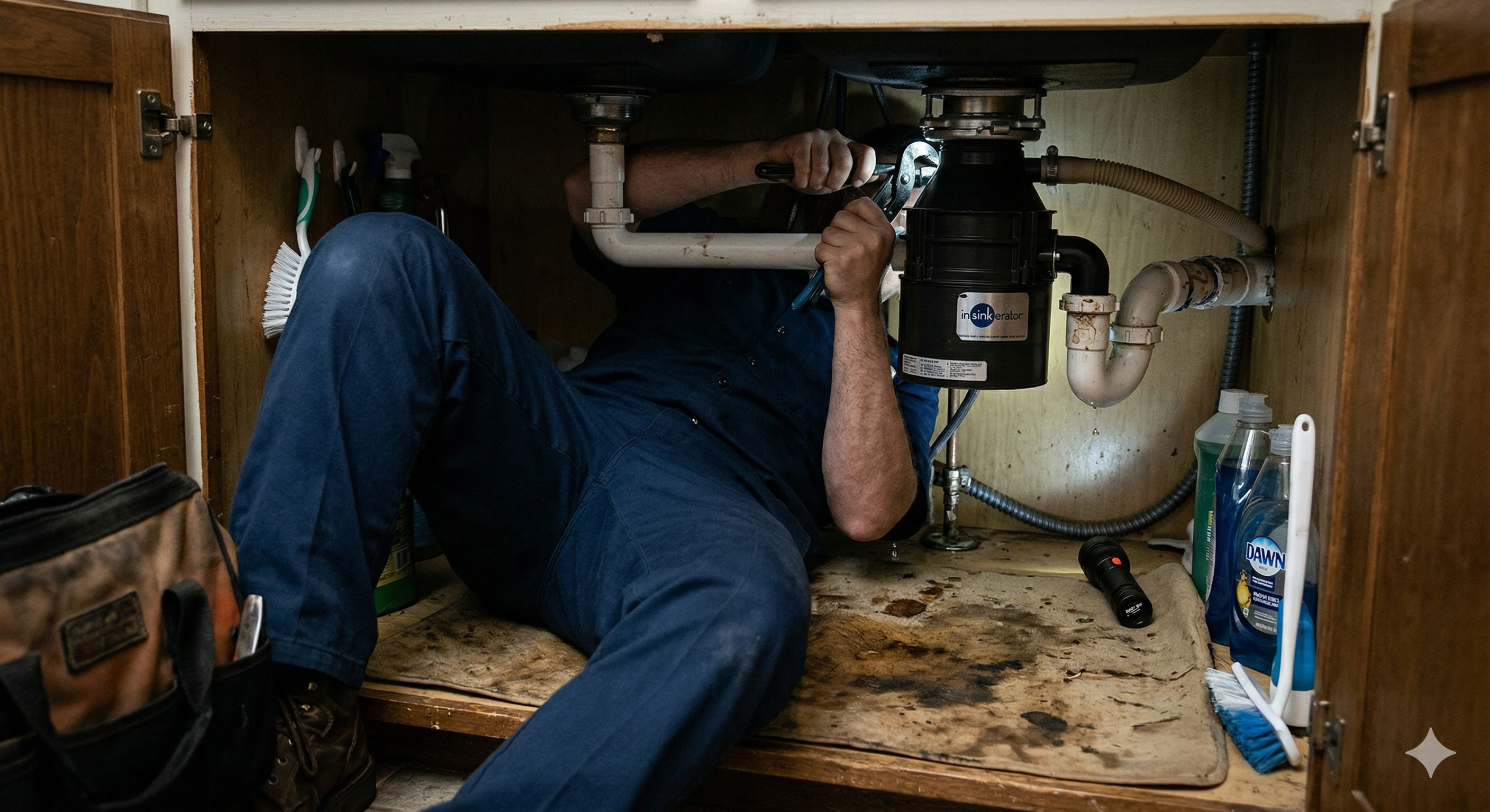 Professional plumber servicing water heater in Buckeye